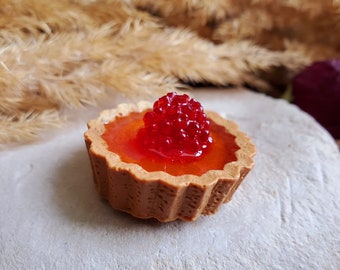 Mini apricot/raspberry tartlet magnet in resin. Gluttony magnet. Mother's Day gift