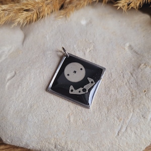 Square pendant made of resin and watch parts. Steampunk pendant. Sold individually or with a chain.