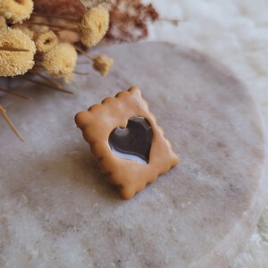 Mini chocolate heart cookie pin. Mini heart cookie brooch. Resin cookie. Mother's Day gift image 2