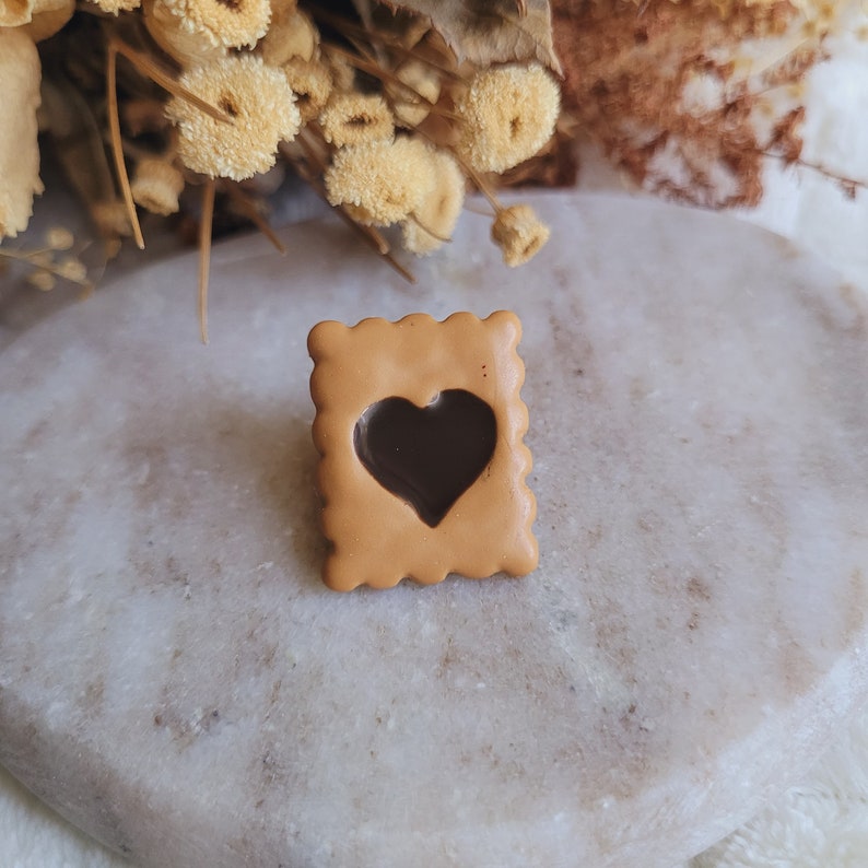 Mini chocolate heart cookie pin. Mini heart cookie brooch. Resin cookie. Mother's Day gift image 1
