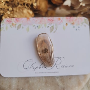 Rooster feather pin. Crystallized feather brooch. Natural feather brooch.