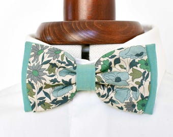 Liberty Poppy and Daisy green bow tie | Rustic wedding bow tie for men, children, and babies | Handmade wedding accessory