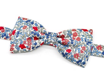 Noeud papillon bleu rouge Liberty Emilias Flowers petites fleurs homme enfant bébé