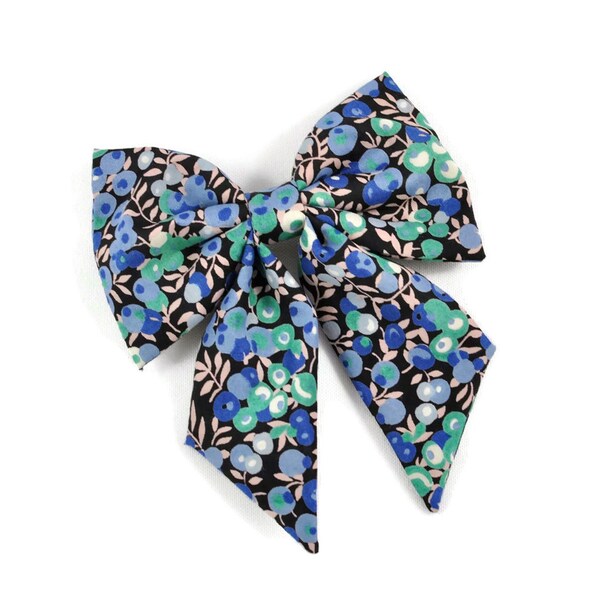 Barrette gros noeud enfant Liberty Wiltshire noir bleu vert fleurs