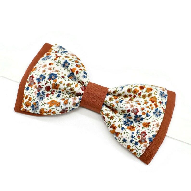 Noeud papillon Liberty Phoebe rouille et terracotta double fleurs homme enfant bébé Blanc