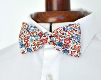 Liberty terracotta bow tie Emma and Georgina rust flowers man child baby