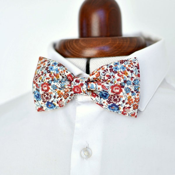 Liberty terracotta bow tie Emma and Georgina rust flowers man child baby