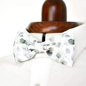 Green eucalyptus leaf bow tie for men, children, and babies