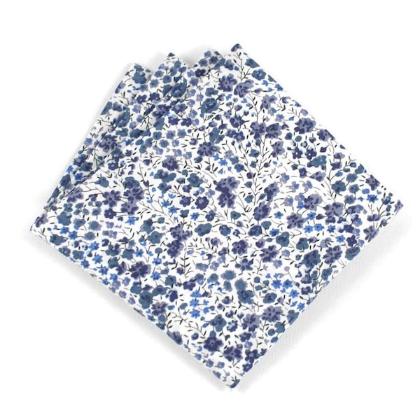 Pochette de costume Liberty Phoebe bleu fleurs blanc