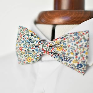 Liberty Katie and Millie bow tie multicoloured small flowers blue red green yellow men children baby
