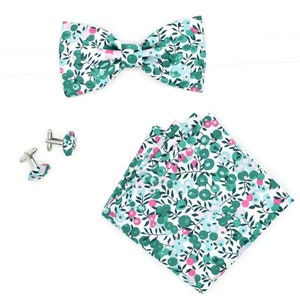 Liberty Wiltshire Emerald Green Bow Tie / Cufflinks / Pocket Square for Men, Children, and Babies