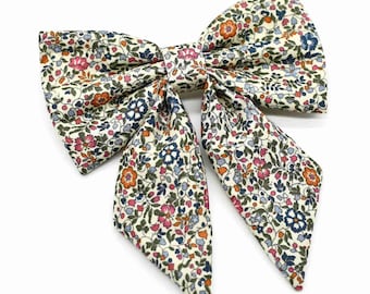 Liberty Katie and Millie children's large bow barrette in sage green floral bistre