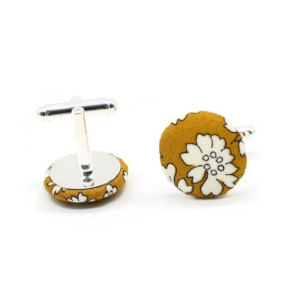 Boutons de manchette Liberty Capel moutarde fleurs jaune camel