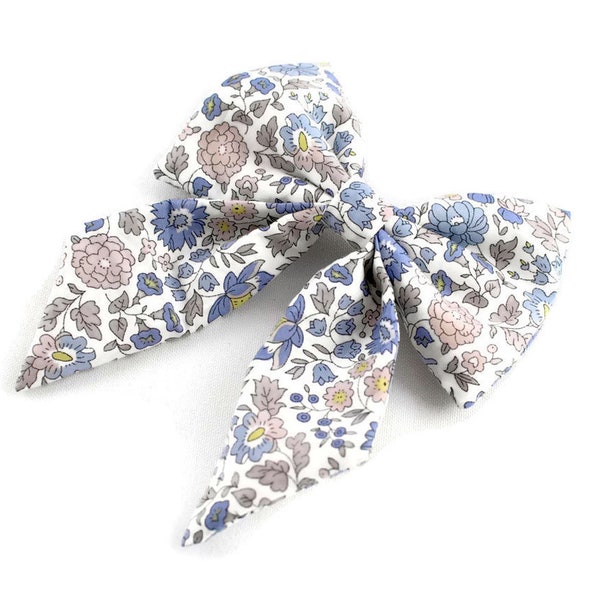 Barrette gros noeud enfant Liberty D'anjo bleu gris fleurs