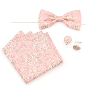 Liberty Capel pale pink bow tie / cufflink / pocket square for men, children, babies