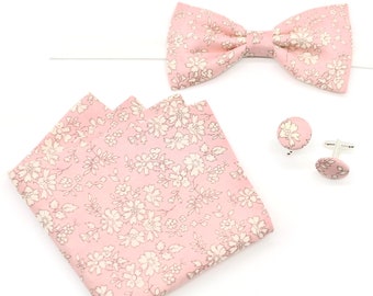 Noeud papillon / Bouton de manchette / Pochette de costume Liberty Capel rose pâle homme enfant bébé