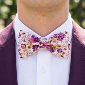Burgundy Liberty Japanese Félicité plum flower bow tie for men, children, and babies
