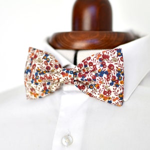 Liberty terracotta bow tie Wiltshire bud hazelnut flowers man child baby