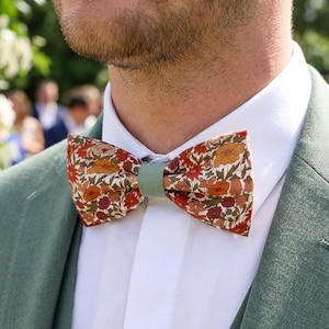 Noeud papillon Liberty Poppy Forest noisette fleurs terracotta et vert