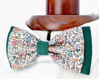 Liberty Katie and Millie fir green floral bow tie, bistre double men's/children's/baby's