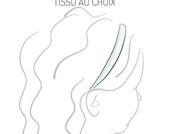 May include: A simple line drawing of a person with wavy hair wearing a headband. The headband is a thin, light blue line.