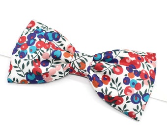 Liberty bow tie blue pink red Wiltshire flowers man child baby