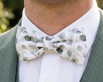 Green eucalyptus leaf bow tie for men, children, and babies