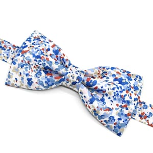 Liberty Sun speckle terracotta blue bow tie for men, children, babies