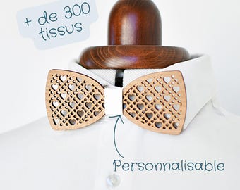 Personalized wooden bow tie with caning and hearts