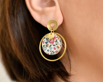 Liberty Katie and Millie round earrings in bistre and gold
