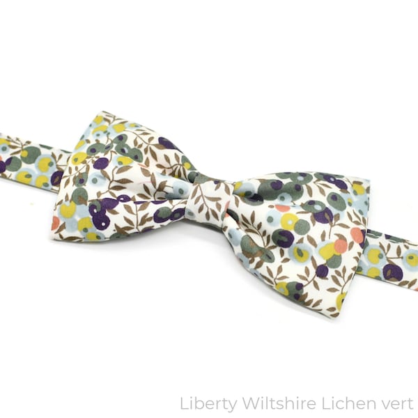 Noeud papillon / Boutons de manchette / Pochette de costume Liberty vert olive Wiltshire Lichen homme enfant bébé