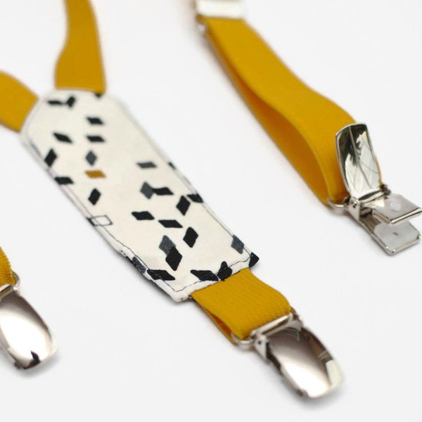 Mustard yellow elastic children's suspenders and Twist Mustard from Atelier Brunette