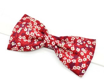 Noeud papillon Liberty rouge Mitsi Valeria fleurs homme enfant bébé