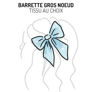 Könnte beinhalten: Eine hellblaue Schleife mit einer großen Schleife, die an einer Haarklammer befestigt ist. Die Schleife ist in einem einfachen Stil mit einem Aquarelleffekt gezeichnet.