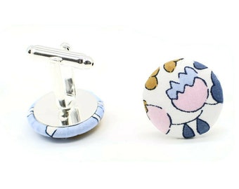 Boutons de manchette Liberty Betsy Denim fleurs bleues