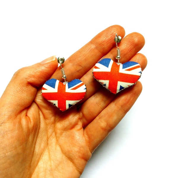 Boucles d'oreilles - « Love UK » - Union Jack Heart - En tissu