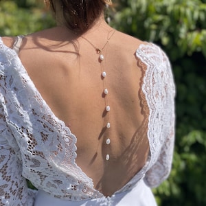 Gold and white pearl wedding back necklace, gold and white wedding backless necklace, wedding jewelry