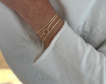 3 row ring bracelet, fine gold bracelet, minimalist bracelet