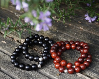 Bracelet homme perles bois, bracelet homme élastiqué, bijou homme en bois