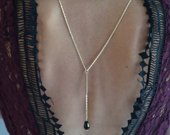 Backless necklace, wedding back long necklace, gold and black necklace, black gold back necklace, wedding jewelry, women's jewelry, Christmas gift, evening, backless