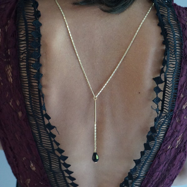 Backless necklace, wedding back long necklace, gold and black necklace, black gold back necklace, wedding jewelry, women's jewelry, Christmas gift, evening, backless