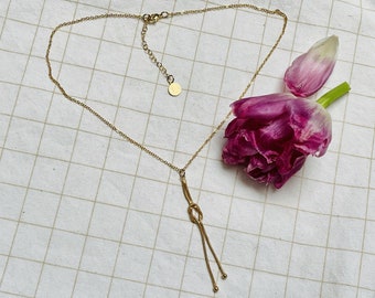 Collier or pendentif long nœud, ras de cou avec pendentif, tour de cou or, bijou or original