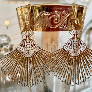 Art nouveau stainless steel earrings, large, thin and refined gold earrings