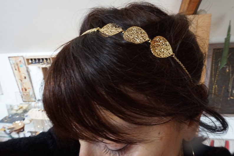 Headband doré, bijou de tête mariage, headband bijou, bandeau estampes or, feuilles , accessoire coiffure doré, demoiselle d'honneur image 5