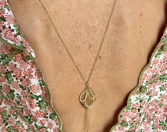 Collier dos doré pétales, sautoir dos nu doré en acier inoxydable, bijoux mariage