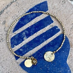 Fine gold bangle, charm bangle bracelet, fine gold-plated bangle, bangle and tassel