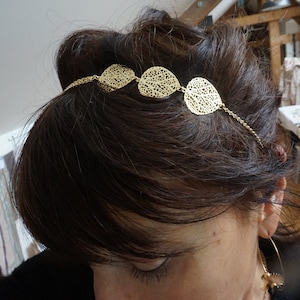 Headband doré, bijou de tête mariage, headband bijou, bandeau estampes or, feuilles , accessoire coiffure doré, demoiselle d'honneur image 1