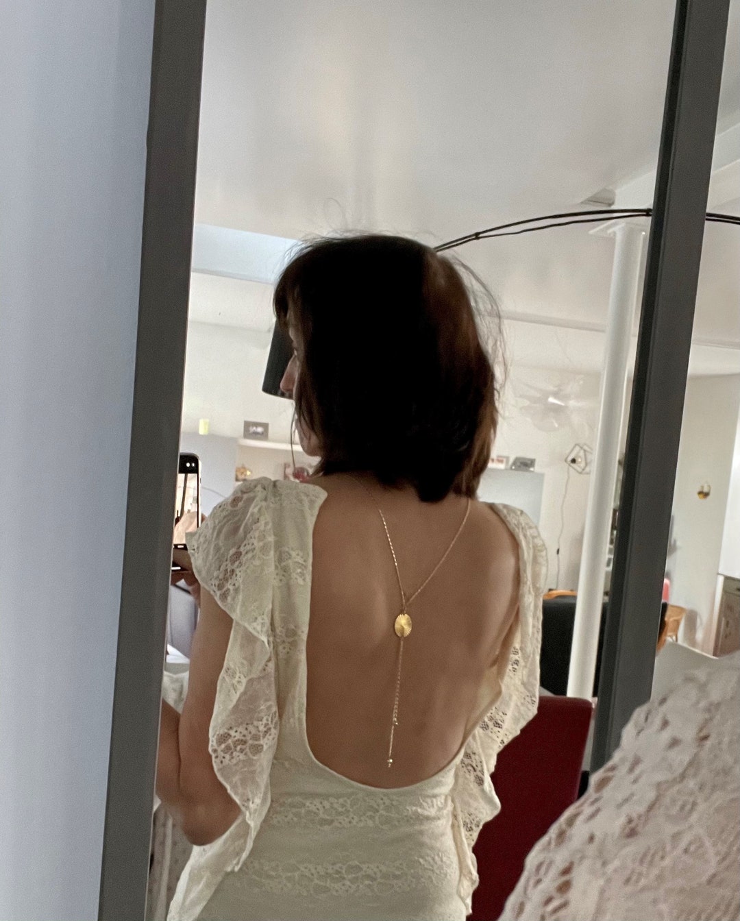 Open Back Necklace Gold Pearls and Art Deco Pendant Long Etsy