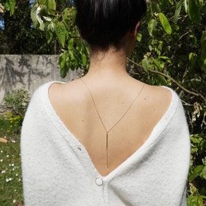 Backless necklace, wedding back long necklace, very fine necklace, golden back necklace, wedding jewelry, women's jewelry, accessory, ceremony jewelry, backless