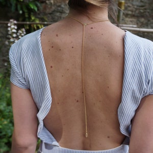 Gold back necklace, drop back necklace, gold bridal necklace, gold wedding accessory, gold jewelry, gold lasso necklace, back necklace, gold backless necklace